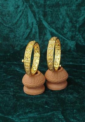 Set Of 2 24 KT Gold Plated Stone Studded Handcrafted Bangles