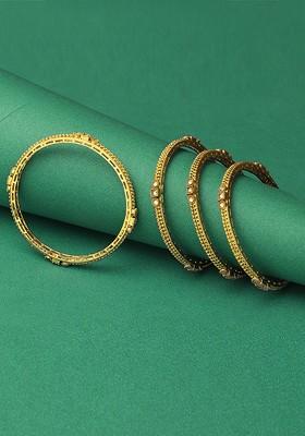 Set Of Four 24 CT Gold Plated White Stone Studded Handcrafted Bangles