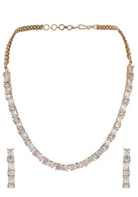 Gold Plated White American Diamond Studded Jadau Jewellery Set