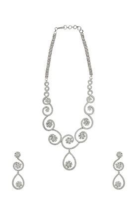 Silver Plated And White American Diamond Studded Jadau Designer Jewellery Set