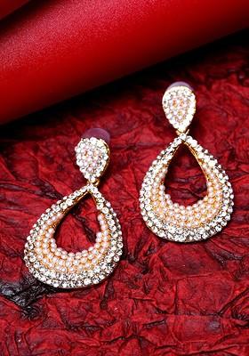 White Gold Plated Handcrafted Teardrop Shaped Drop Earrings