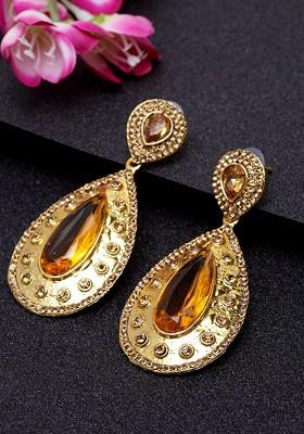 Gold Plated Teardrop Shaped Drop Earrings