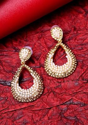 Gold Toned Teardrop Shaped Drop Earrings