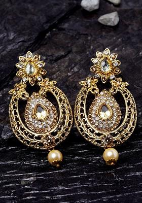Gold Toned Teardrop Shaped Drop Earrings
