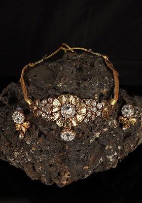 Gold Plated White Artificial Stone Studded Jewellery Set