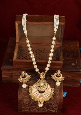 Gold Plated Off White Pearl Handcrafted Jewellery Set