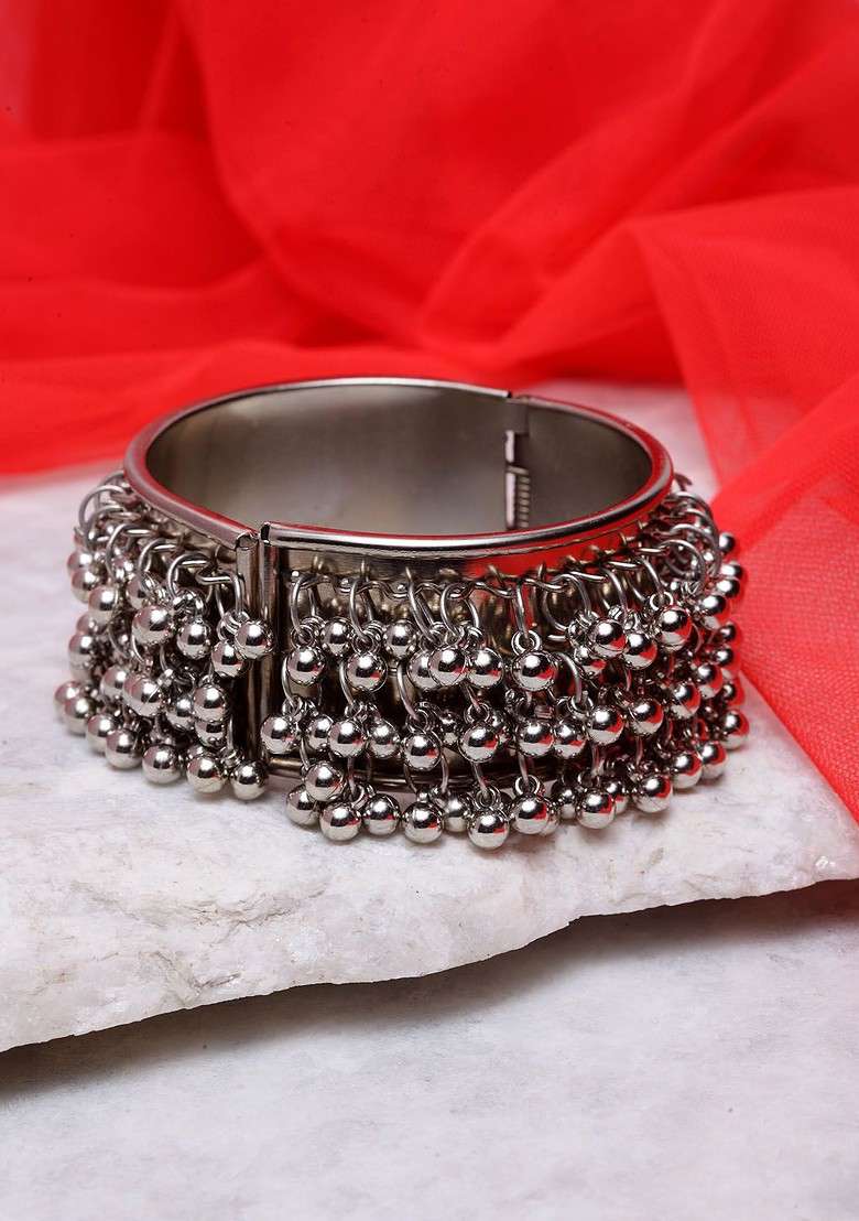 Silver Toned Handcrafted Oxidised Bracelet - Indya