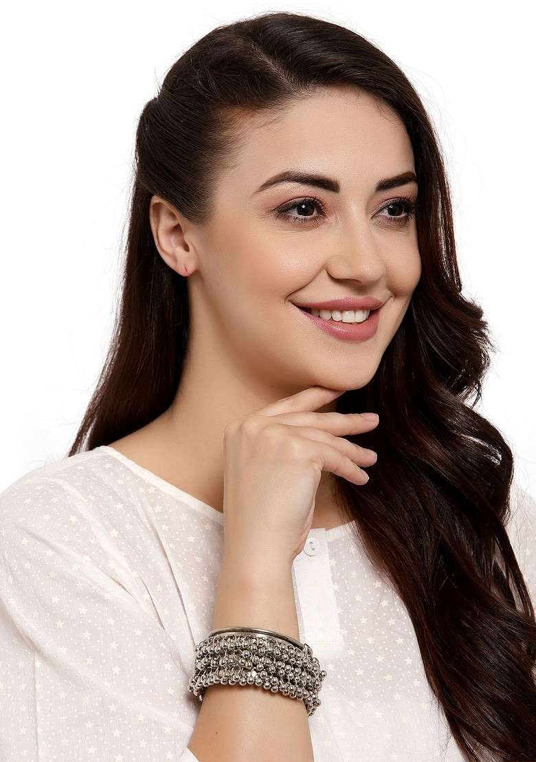 Silver Toned Handcrafted Oxidised Bracelet - Indya