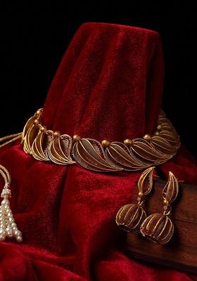 Gold Plated Red Handcrafted Stone Studded Sustainable Jewellery Set