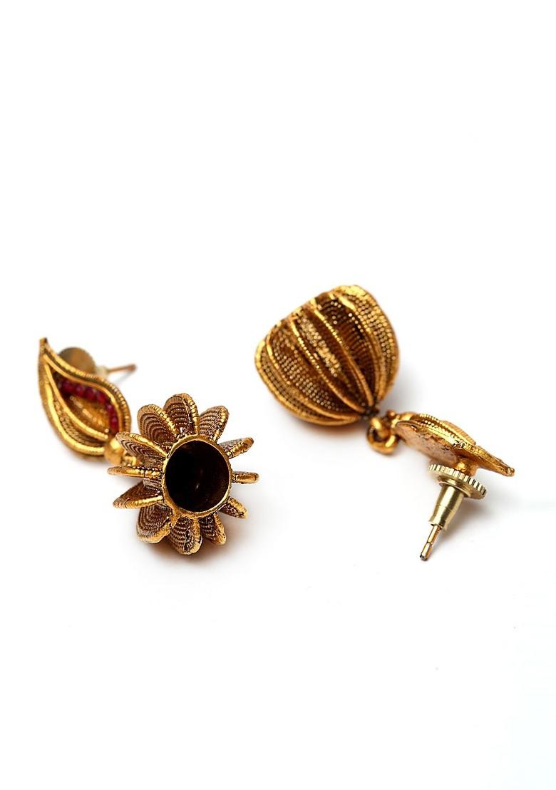 Gold Plated Red Handcrafted Stone Studded Sustainable Jewellery Set