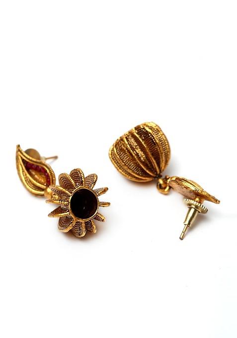 Gold Plated Red Handcrafted Stone Studded Sustainable Jewellery Set