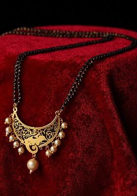 Gold Plated Black And Beige Pearl Beaded Mangalsutra