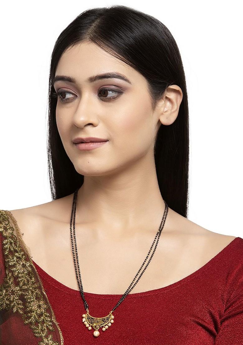 Gold Plated Black And Beige Pearl Beaded Mangalsutra
