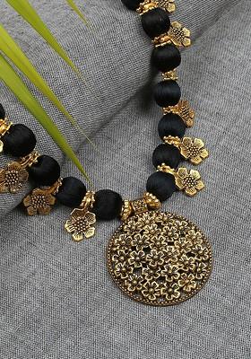 Black And Gold Toned Statement Handcrafted Brass Necklace