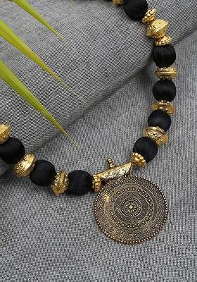 Black And Gold Toned Statement Handcrafted Brass Necklace