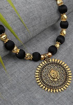 Black And Gold Toned Statement Handcrafted Brass Necklace