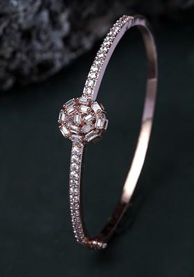 Rose Gold Plated White AD Stone Studded Kada Bracelet