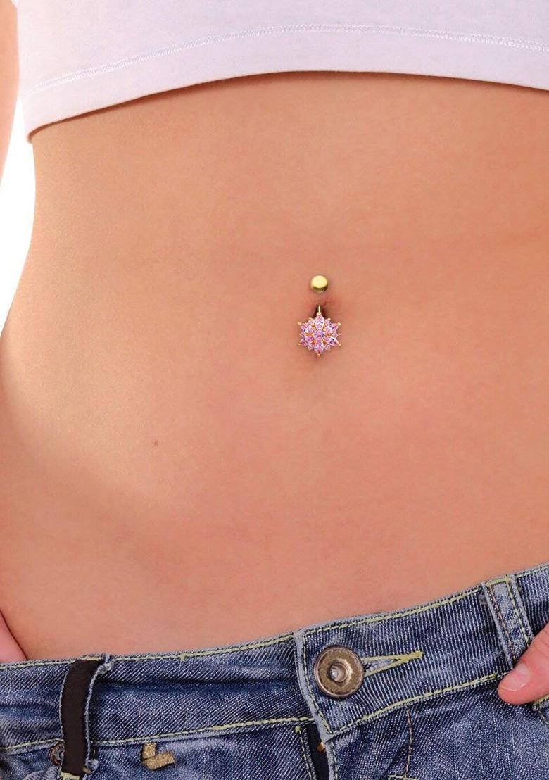 Buy Women Pink Floral Crystal Belly Button Navel Piercing
