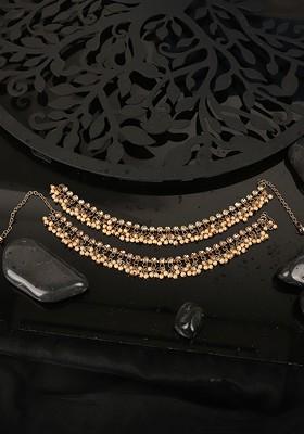 Set Of 2 18K Gold Plated And Beige Stone Studded Handcrafted Anklets