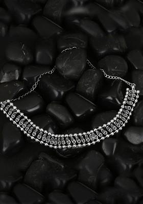 Silver Toned Brass Silver Plated Oxidised Necklace