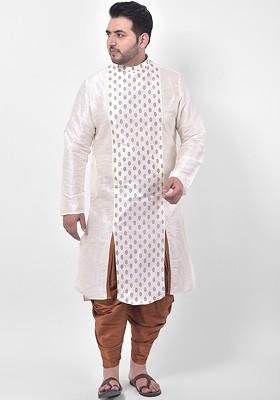 Men Off White And Red Ethnic Motifs Printed Kurta