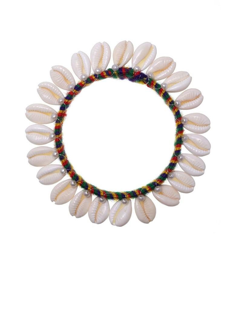 Set Of 2 White And Yellow Silk Thread Shell Handcrafted Bangles