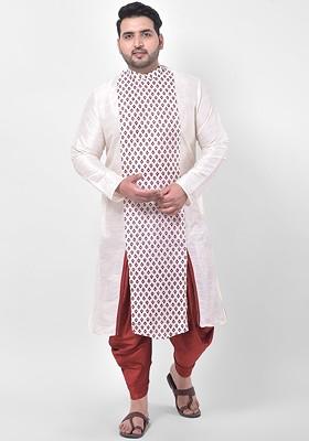 Men Off White Printed Kurta With Churidar