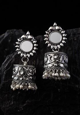 Silver Toned Contemporary Jhumkas