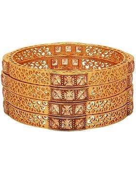 Set Of 4 24 CT Gold Plated And Beige Stone Studded Handcrafted Bangles