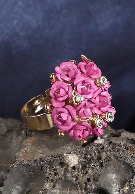 Gold Plated Pink And White Stone Studded Finger Ring
