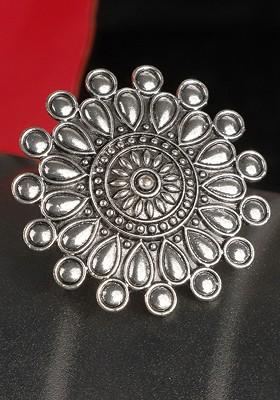 Oxidised Silver Plated Floral Adjustable Tribal Finger Ring
