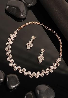 Rose Gold Plated American Diamond Stone Studded Choker Necklace
