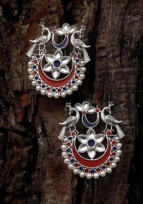 Silver Plated And Red Contemporary Drop Earrings