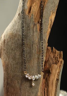 Gold Plated Black Beaded Stone Studded Mangalsutra