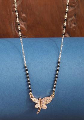 Gold Plated Black And White AD Studded Beaded Traditional Mangalsutra