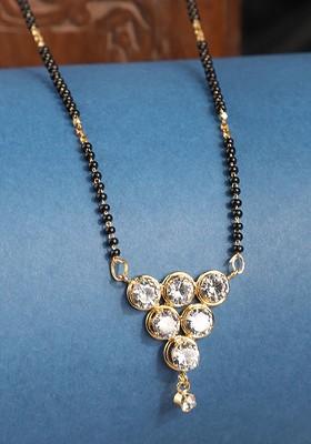 Gold Plated Black And White Beaded Stone Studded Traditional Mangalsutra