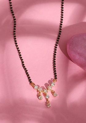 Gold Plated And Black Stone Studded And Beaded Mangalsutra