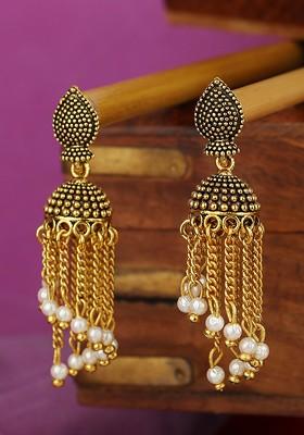 Gold Toned Dome Shaped Drop Earrings