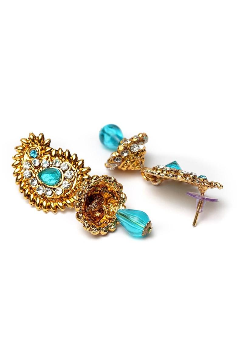  White And Blue Gold Plated Beaded Multi Stranded Jewellery Set