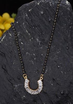 Gold Plated Black Beaded And White AD Studded Mangalsutra