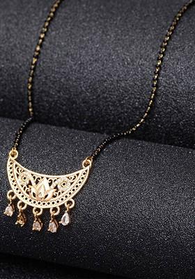 Gold Plated Black And White AD Studded Beaded Mangalsutra