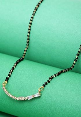 Gold Plated And Black Beaded And AD Studded Mangalsutra