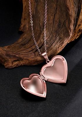 Rose Gold Toned Copper Plated Openable Heart Frame Pendant With Chain
