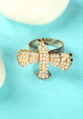 Off White Gold Plated Studded Handcrafted Adjustable Finger Ring