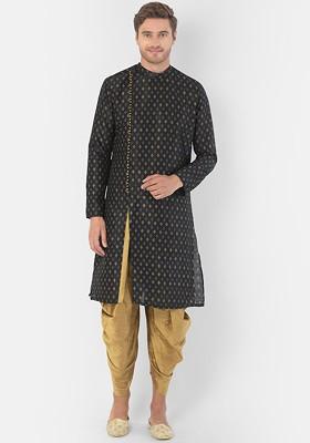 Men Black And Brown Printed Kurta With Dhoti Pants