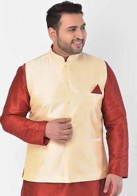 Men Gold Colored Solid Woven Nehru Jacket
