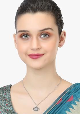 Silver Plated And Black Oxidised Evil Eye Chain