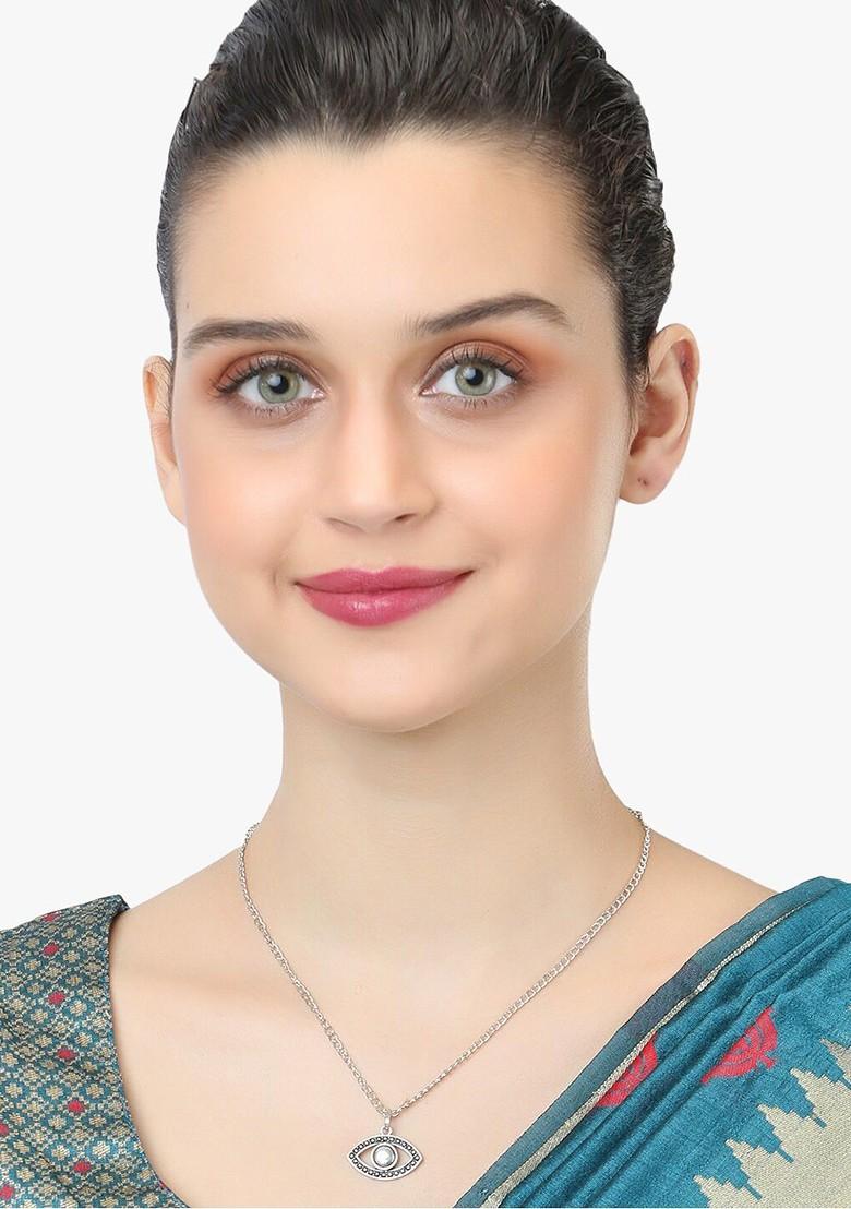 Silver Plated And Black Oxidised Evil Eye Chain