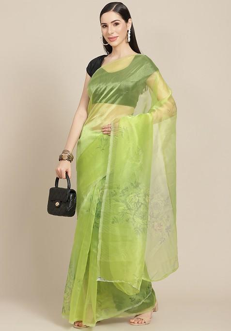 Green Floral Celebrity Organza Saree