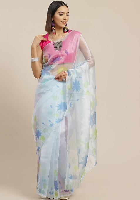 Blue Floral Celebrity Organza Saree